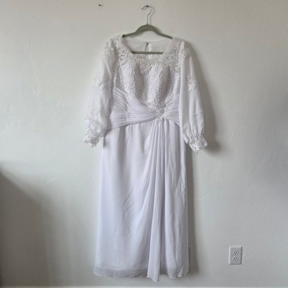 LanTing Bride Wedding Dress Gown Lace Gathered Waist Modest Bridal White Medium